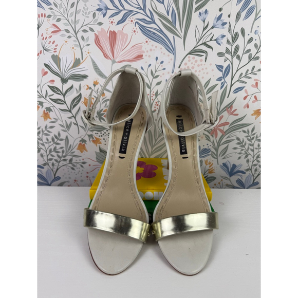 Alice + Olivia White Gold Metallic Ankle Strap High Heel Sandals Size 39.5 - Picture 1 of 10